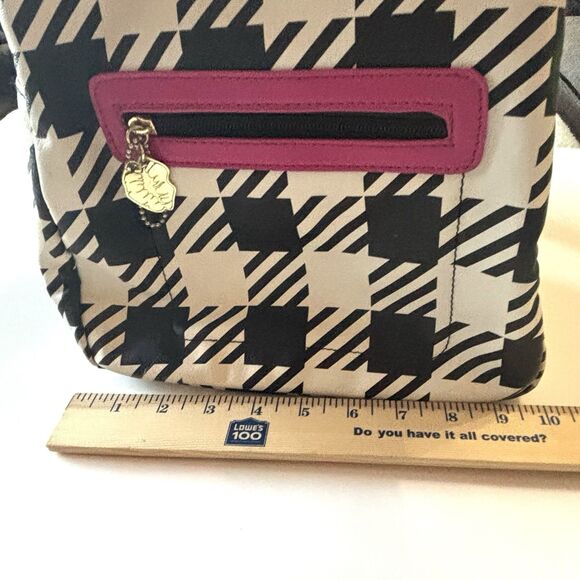 Betsey Johnson Backpack Plaid Black White Pink Adjustable Straps - Picture 8 of 11